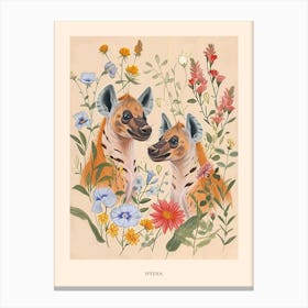 Folksy Floral Animal Drawing Hyena Poster Canvas Print
