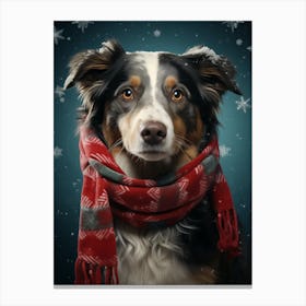 Australian Shepherd Wearing A Christmas Canvas Print