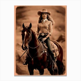 Cowgirl On Horse Vintage Poster 20 Canvas Print