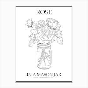 Rose In A Mason Jar Line Drawing 1 Poster Canvas Print