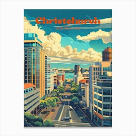 Christchurch New Zealand Retro Travel Art Canvas Print