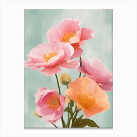 Roses Flowers Acrylic Painting In Pastel Colours 3 Canvas Print