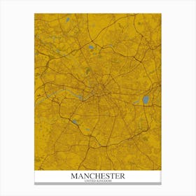 Manchester Yellow Blue Map Canvas Print