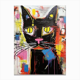 Black Cat Tales: The Graffiti of Basquiat style Canvas Print