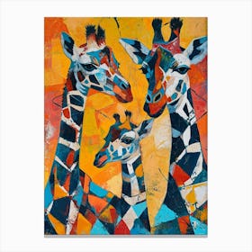 Giraffe & Calf Bold Colours 3 Canvas Print