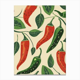 Red & Green Chilli Pattern Illustration Canvas Print