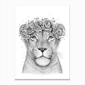 Lioness With Flowers Canvas Print