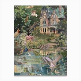 Collage Fairy Village Pond Monet Scrapbook 3 Canvas Print