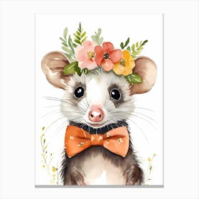 Baby Opossum Flower Crown Bowties Woodland Animal Nursery Decor (27) Result Canvas Print