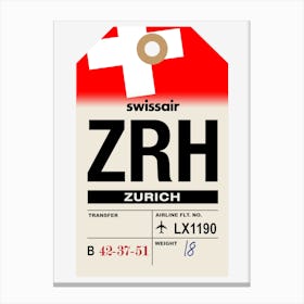 Zurich (ZRH) Switzerland Vintage Airline Luggage Tag Canvas Print