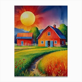 Red Barn At Sunset Canvas Print