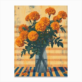 Marigold Flowers On A Table   Contemporary Illustration 3 Canvas Print