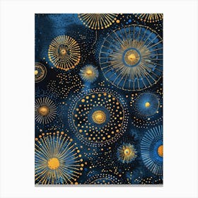 Blue And Gold Starbursts Canvas Print