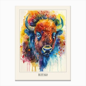Buffalo Colourful Watercolour 2 Poster Canvas Print