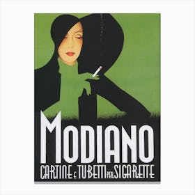 Modiano Woman Smoking a Cigarette Vintage Poster Canvas Print