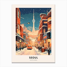 Winter Night  Travel Poster Seoul South Korea 1 Canvas Print