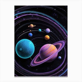 Default Neon Black Light Sgraffito Solar System 3d Illustratio 1 (2) Canvas Print