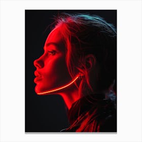 Glowing Enigma: Darkly Romantic 3D Portrait: Portrait Of A Young Woman With A Glowing Necklace Canvas Print