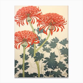 Higanbana Red Spider Lily 2 Vintage Botanical Woodblock Canvas Print