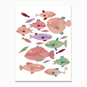 School of Spiral Fish [red on white] Canvas Print