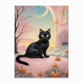 Black Cat With Pumpkins Canvas Print
