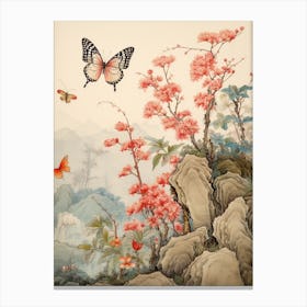 Butterflies In Wild Flowers Japanese Style Painting 9 Canvas Print