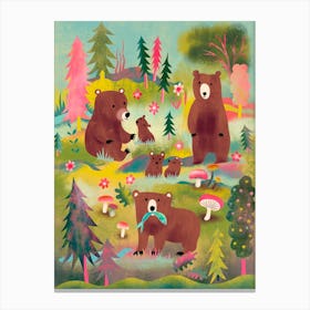 Brown Bears With Cubs Canvas Print