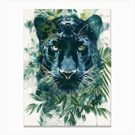 Double Exposure Realistic Black Panther With Jungle 22 Canvas Print