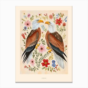 Folksy Floral Animal Drawing Eagle 2 Poster Canvas Print