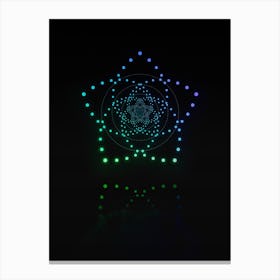 Neon Blue and Green Abstract Geometric Glyph on Black n.0096 Canvas Print