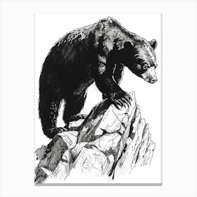 Malayan Sun Bear Walking On A Mountain Ink Illustration 1 Canvas Print