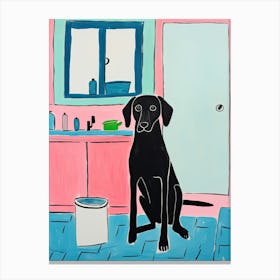 Black Dog, Pink And Blue Room Canvas Print