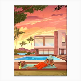 Woman Relaxing By The Pool Canvas Print