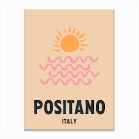 Positano, Italy, Graphic Style Poster 4 Canvas Print