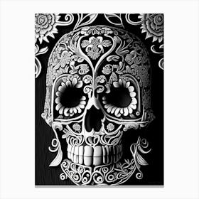 Sugar Skull Day Of The Dead Inspired Skull Linocut Canvas Print