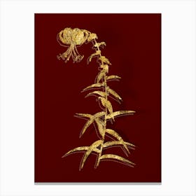 Vintage Tiger Lily Botanical in Gold on Red n.0041 Canvas Print