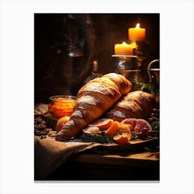 Christmas With Croissants And Fruit Canvas Print