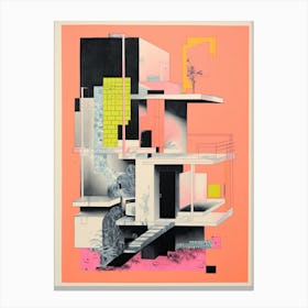 A House In Shangai, Abstract Risograph Style 2 Canvas Print