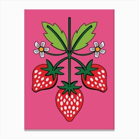 Pink Strawberry Illustrated Canvas Print