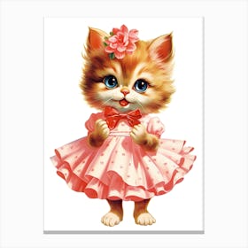 Vintage Cat On A Dress Kitsch 5 Canvas Print
