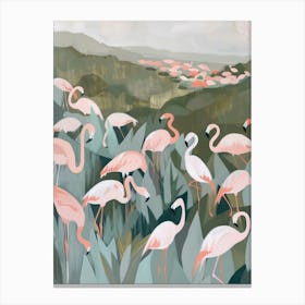 Pink Flamingo Pastels Jungle Illustration 1 Canvas Print
