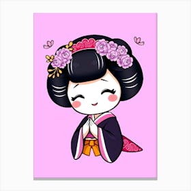 Shy Geisha Cartoon Girl - Color Illustration Canvas Print