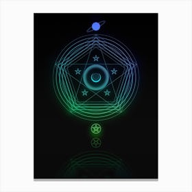 Neon Blue and Green Abstract Geometric Glyph on Black n.0053 Canvas Print