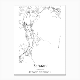 Schaan,Liechtenstein Minimalist Map Canvas Print