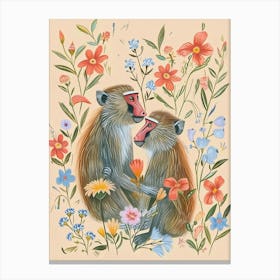 Folksy Floral Animal Drawing Baboon 2 Canvas Print