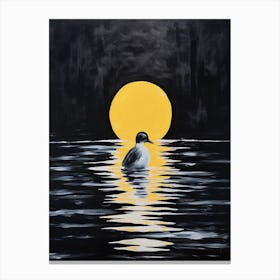 Black Duckling Swimming In The Moonlight Gouache 2 Canvas Print