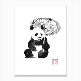 Panda In The Rain Canvas Print