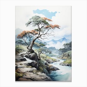 Sado Island In Niigata, Japanese Brush Painting, Ukiyo E, Minimal 1 Canvas Print