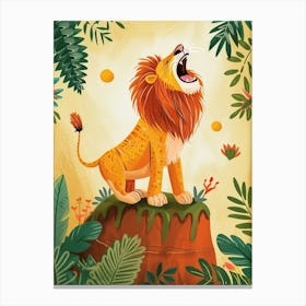 African Lion Roaring On A Cliff Illustration 3 Canvas Print