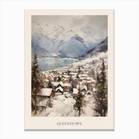 Vintage Winter Painting Poster Queenstown New Zealand 2 Canvas Print